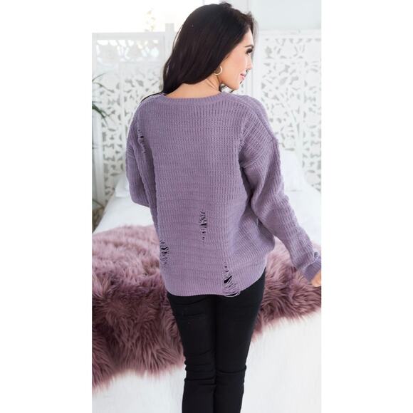 Orange Creek Purple Distressed Chunky Sweater- size S/M - Picture 4 of 6